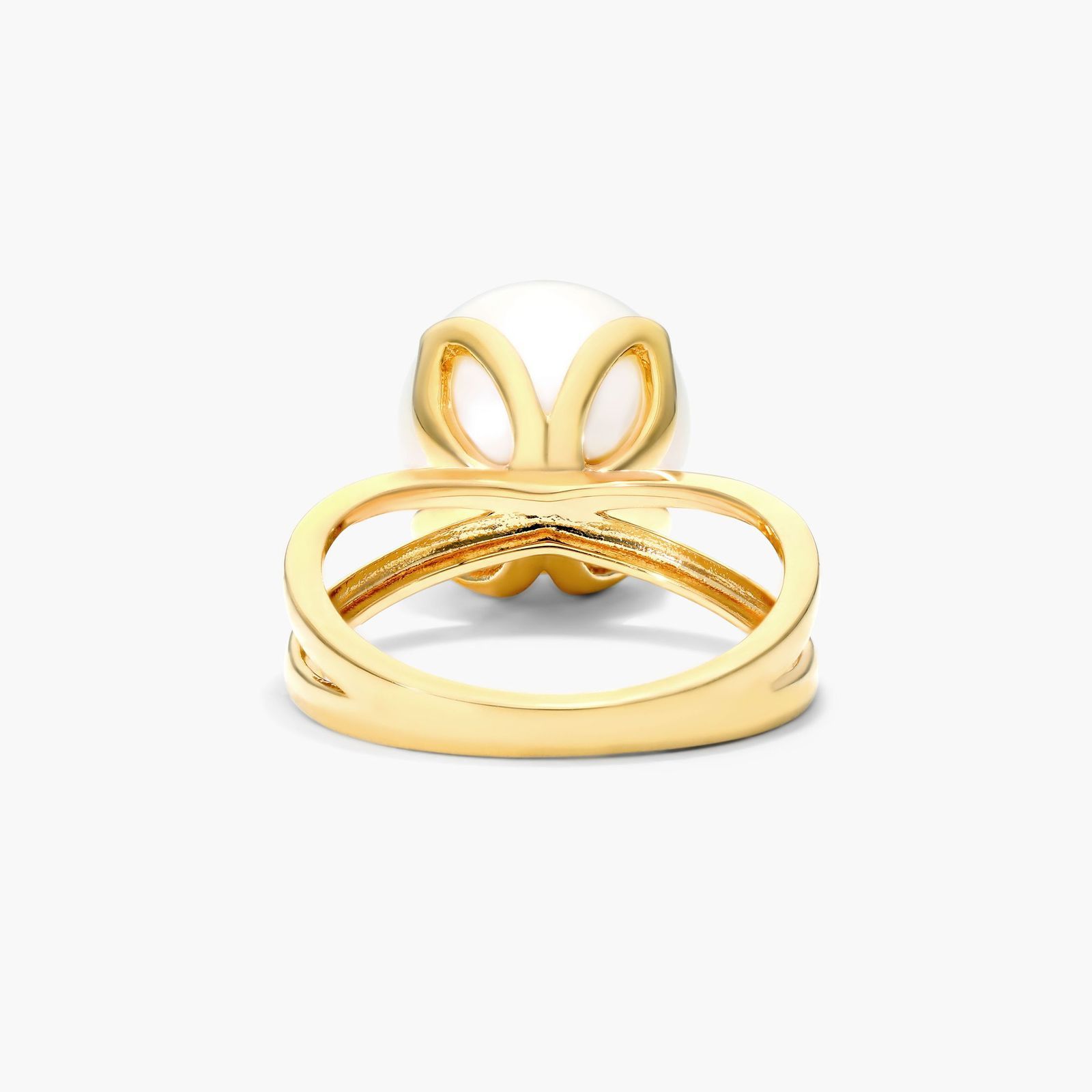 14K Yellow Gold Freshwater Cultured Pearl Wire Leaf Ring (11-12 mm)