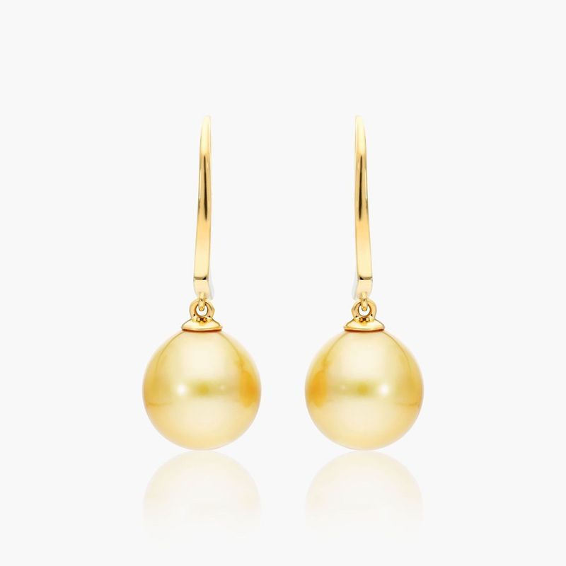 Cultured South Sea Pearl Leverback Drop Earrings In 14K Yellow Gold (9-10 mm)
