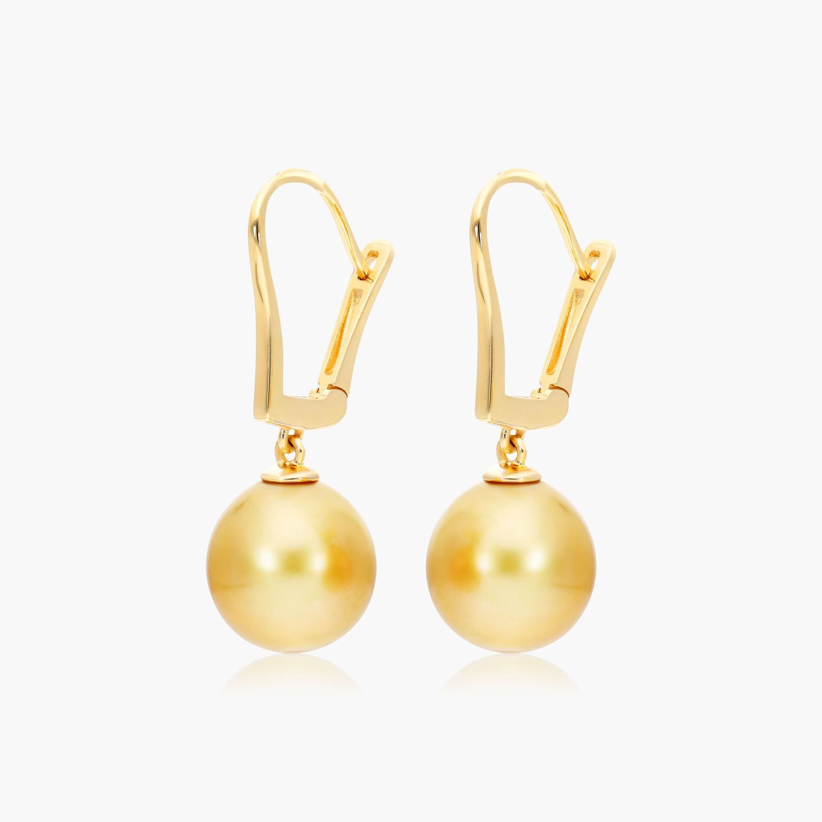 Cultured South Sea Pearl Leverback Drop Earrings In 14K Yellow Gold (9-10 mm)