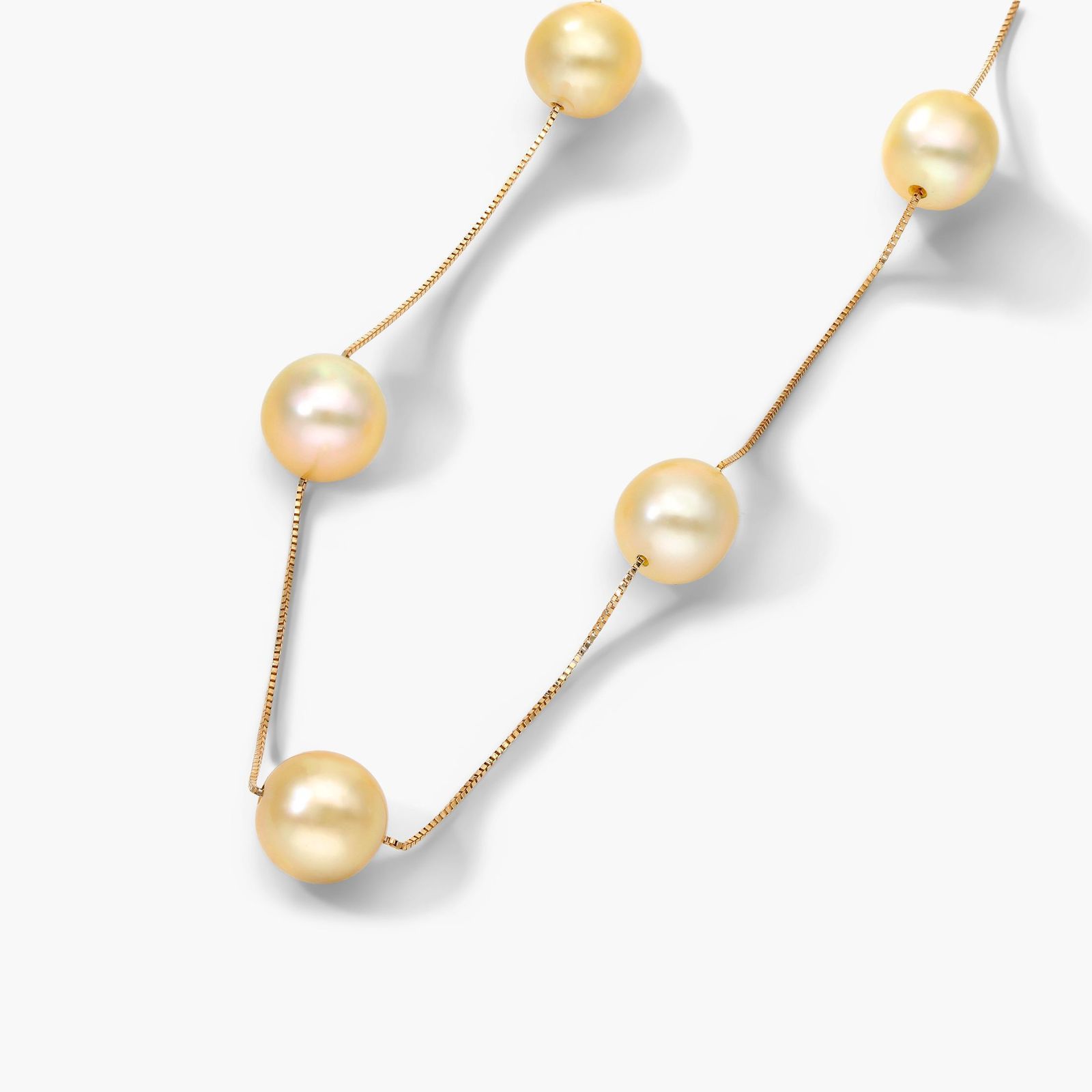 14K Yellow Gold Golden South Sea Cultured Pearl Station Necklace (9-10 mm)