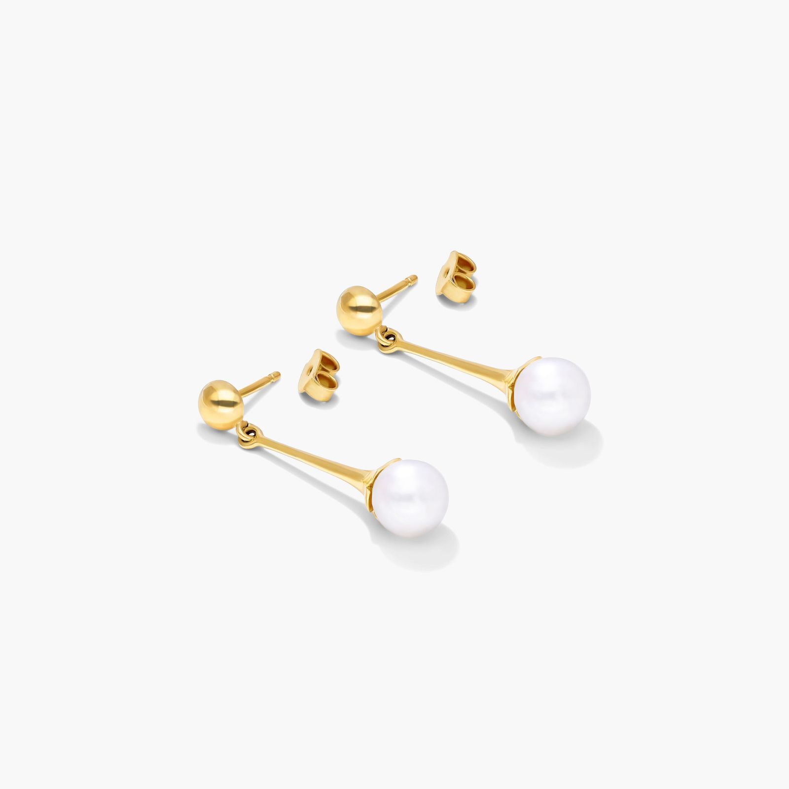 14K Yellow Gold Bellflower Cultured Freshwater Pearl Drop Earrings