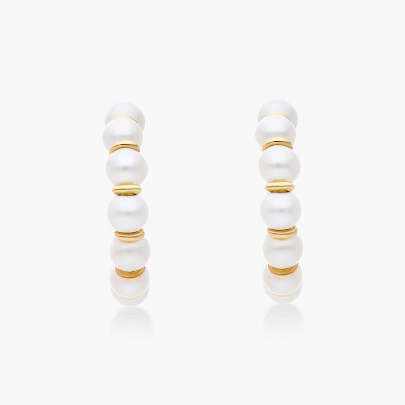 Cultured Freshwater Pearl Open Hoop Earrings In 14K Yellow Gold