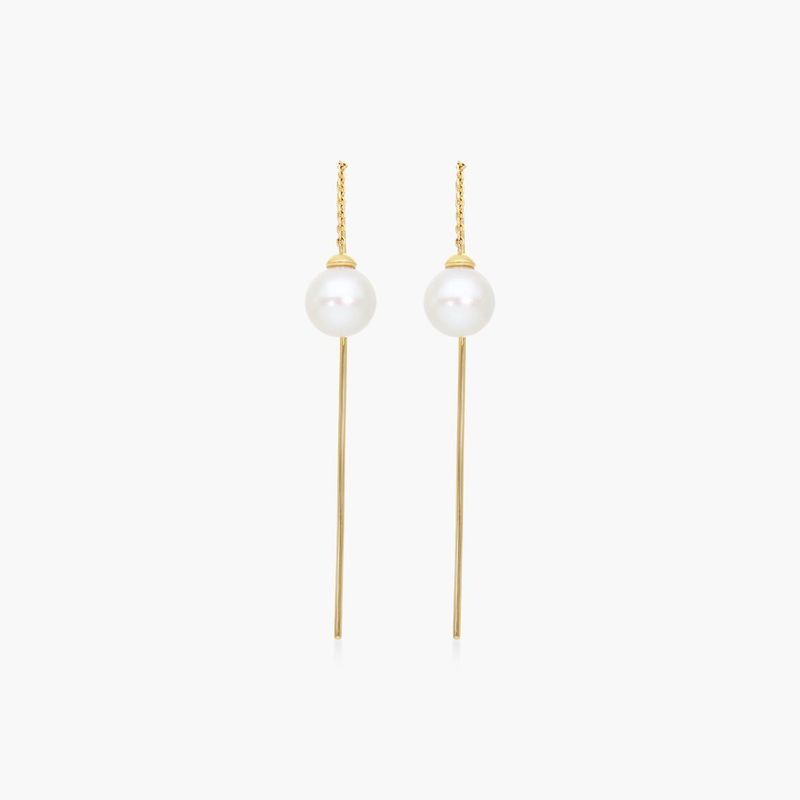 Cultured Freshwater Pearl Threader Earrings In 14K Yellow Gold