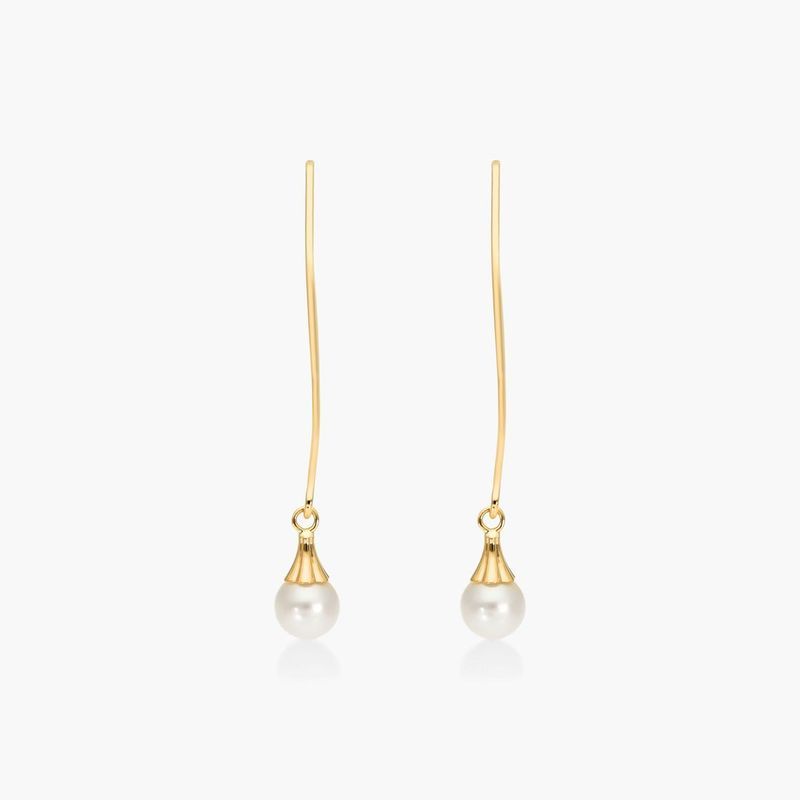 Cultured Akoya Pearl Wire Earrings In 14K Yellow Gold