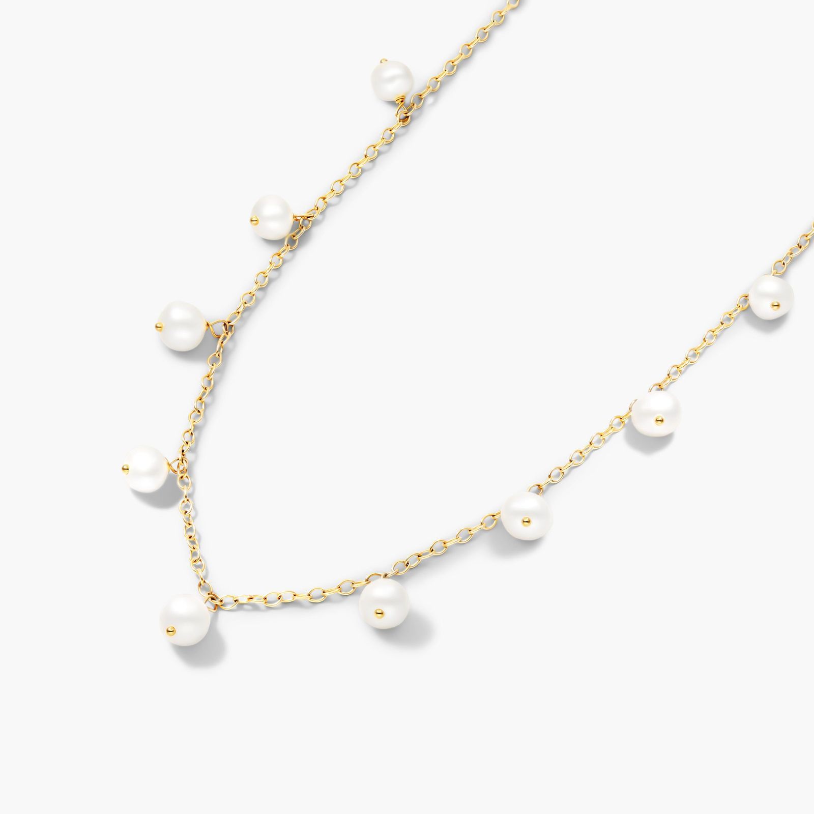14K Yellow Gold Dangling Freshwater Cultured Pearl Necklace