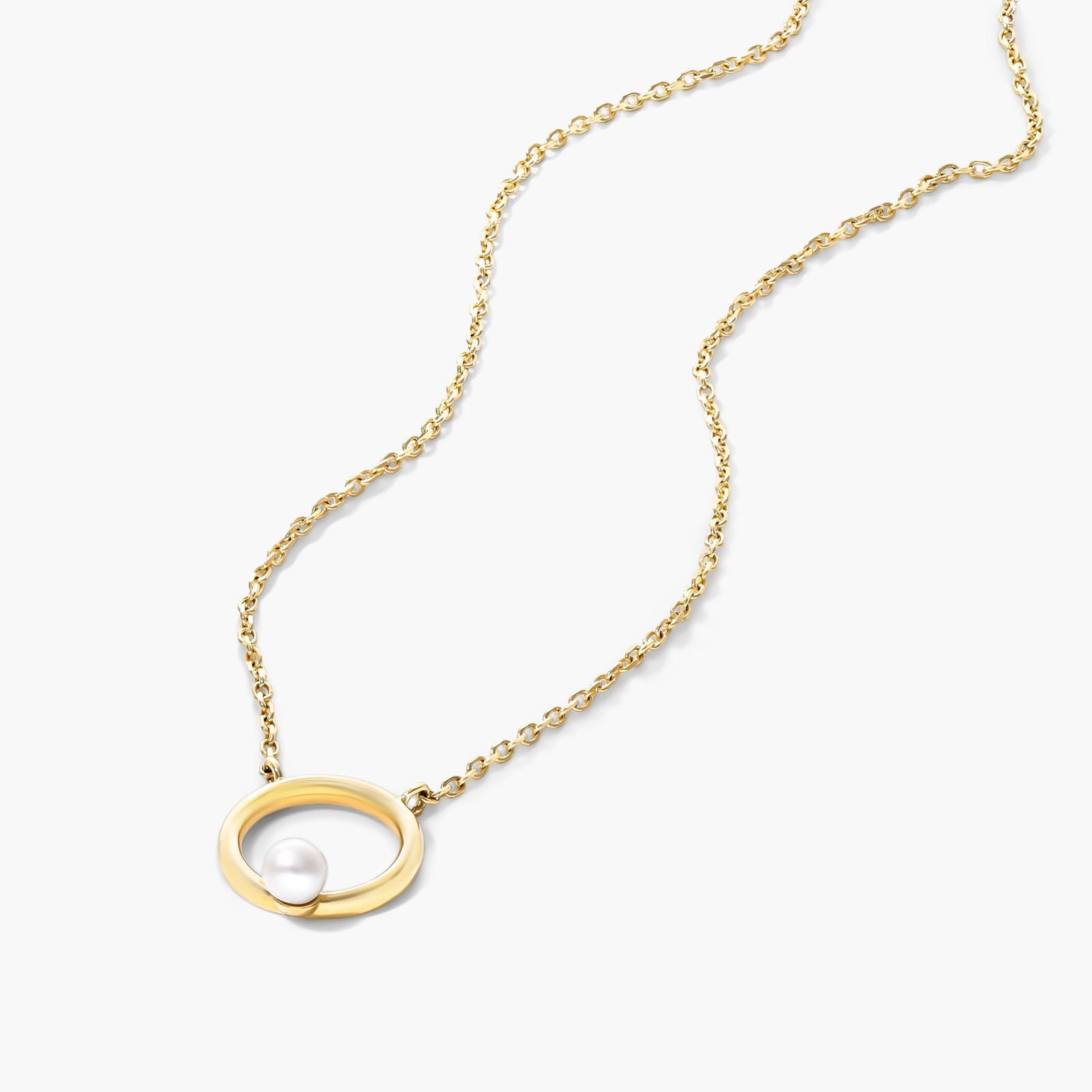 14K Yellow Gold Orbiting Cultured Seed Pearl Necklace