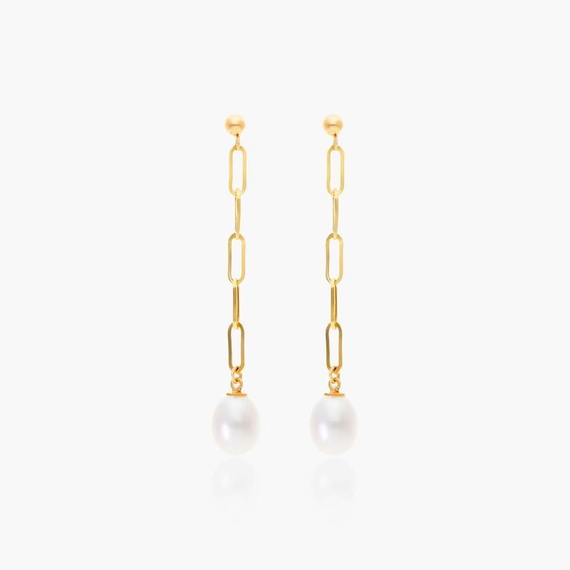 Cultured Freshwater Pearl Paperclip Drop Earrings In 14K Yellow Gold