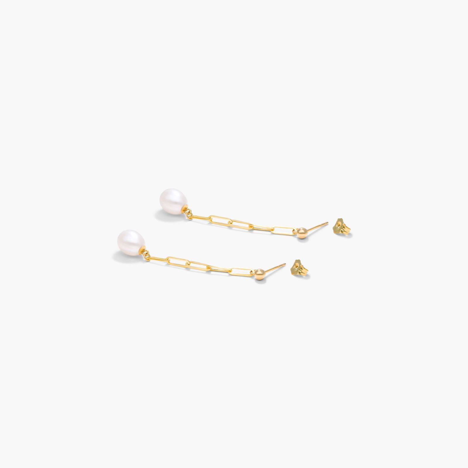 Cultured Freshwater Pearl Paperclip Drop Earrings In 14K Yellow Gold