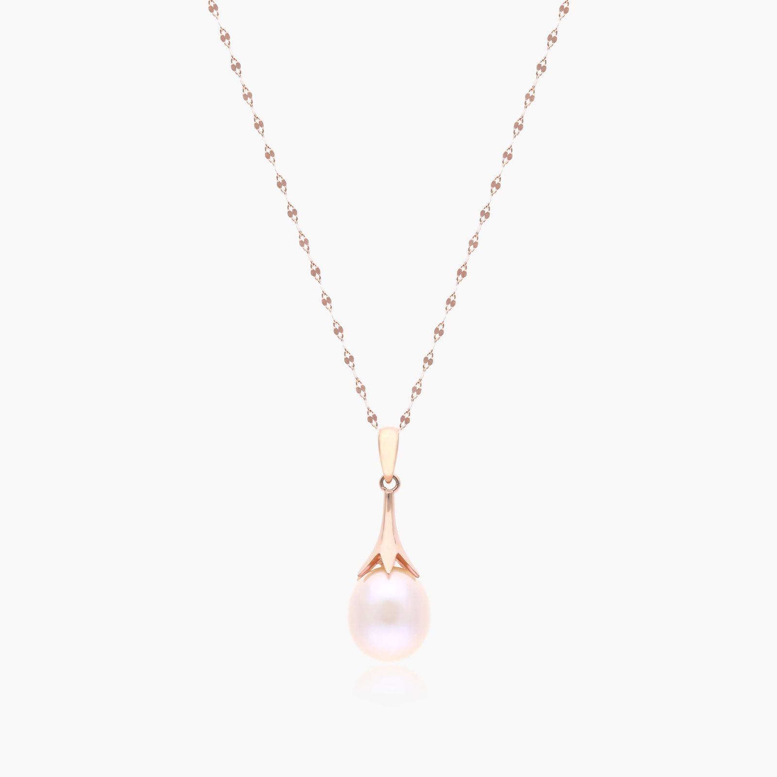 14K Rose Gold Lily Pink Drop Shape Freshwater Pearl Necklace