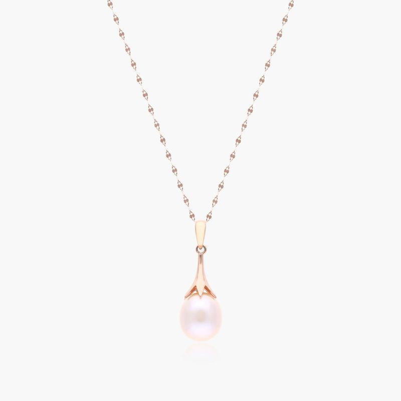 14K Rose Gold Lily Pink Drop Shape Freshwater Pearl Necklace