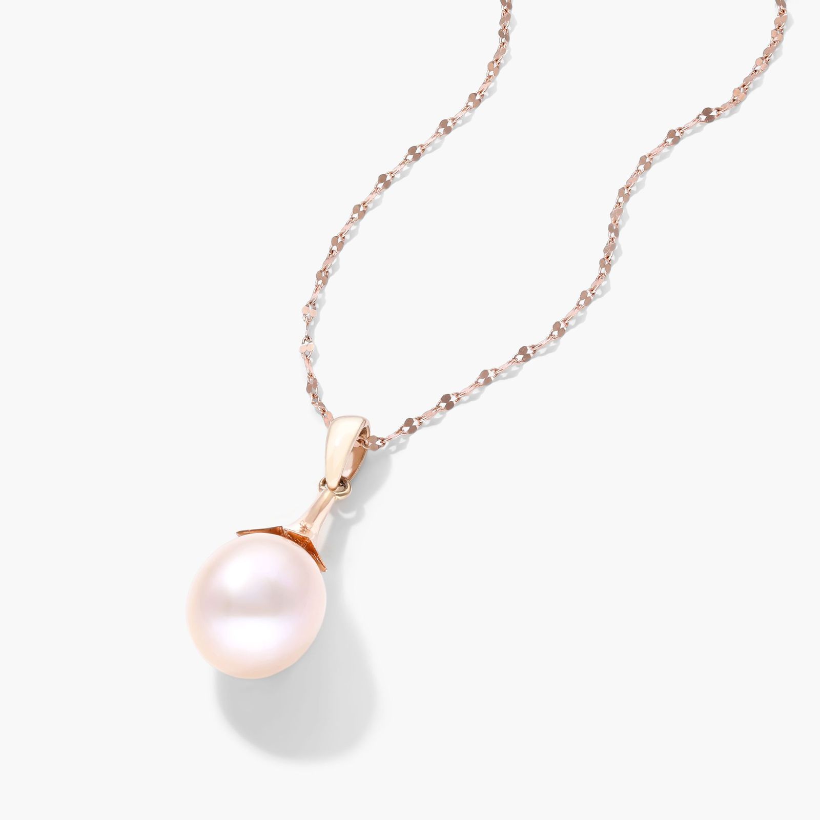 14K Rose Gold Lily Pink Drop Shape Freshwater Pearl Necklace