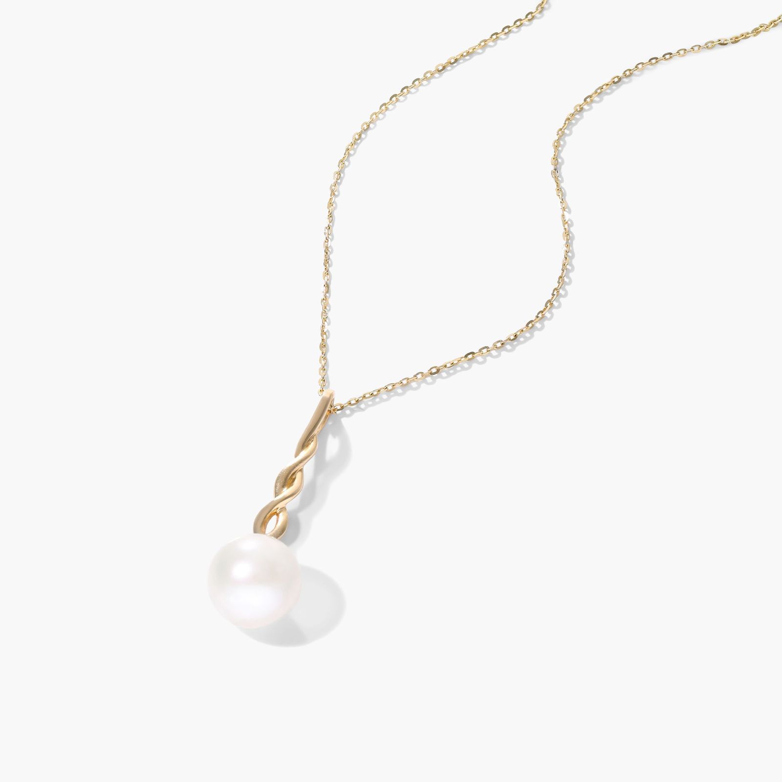 14K Yellow Gold Freshwater Cultured Pearl Twist Drop Necklace