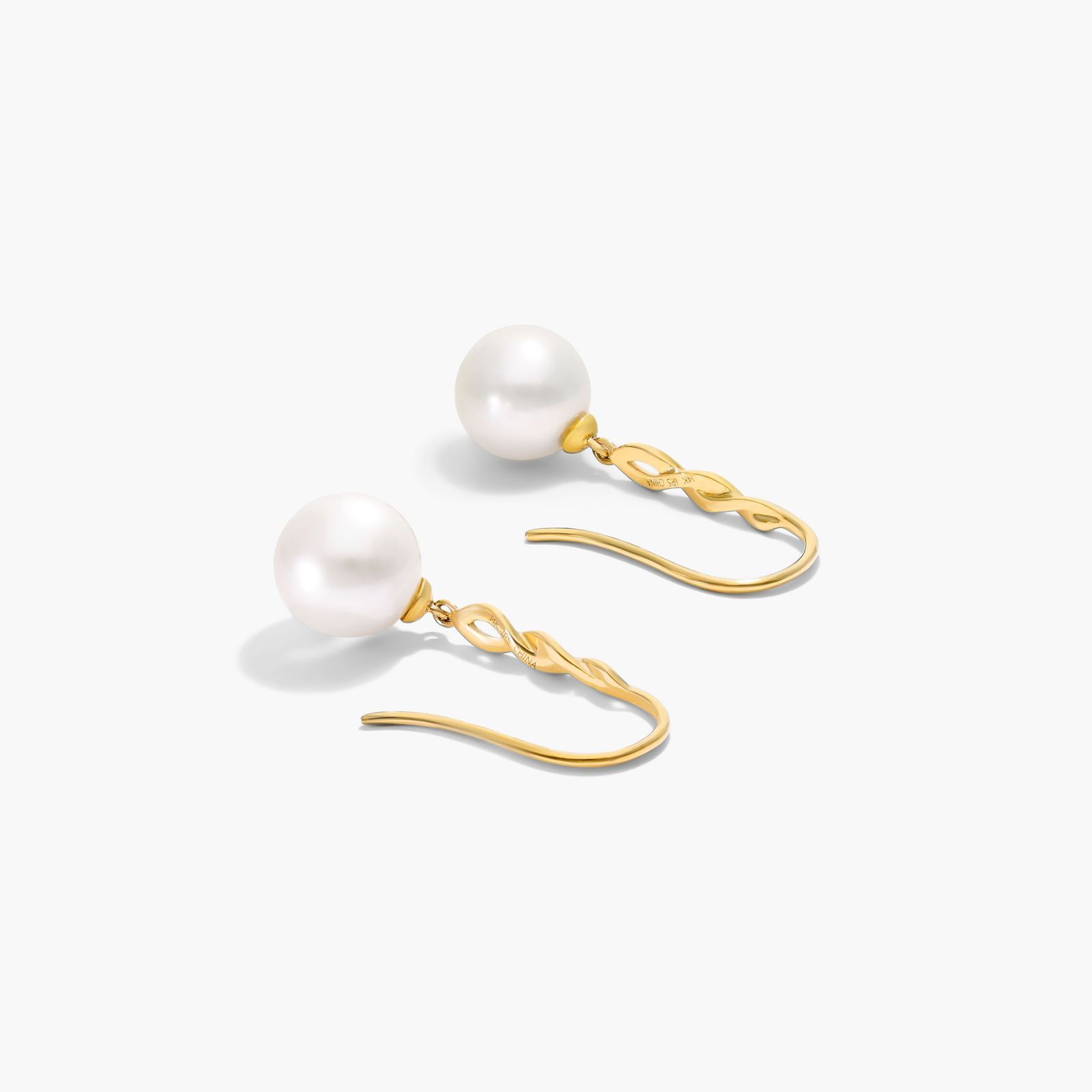 Cultured Freshwater Pearl Twist Drop Earrings In 14K Yellow Gold