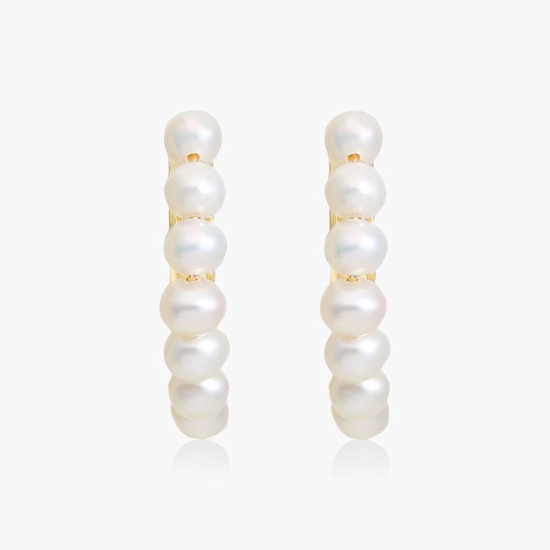 Cultured Freshwater Pearl Row Hoop Earrings In 14K Yellow Gold