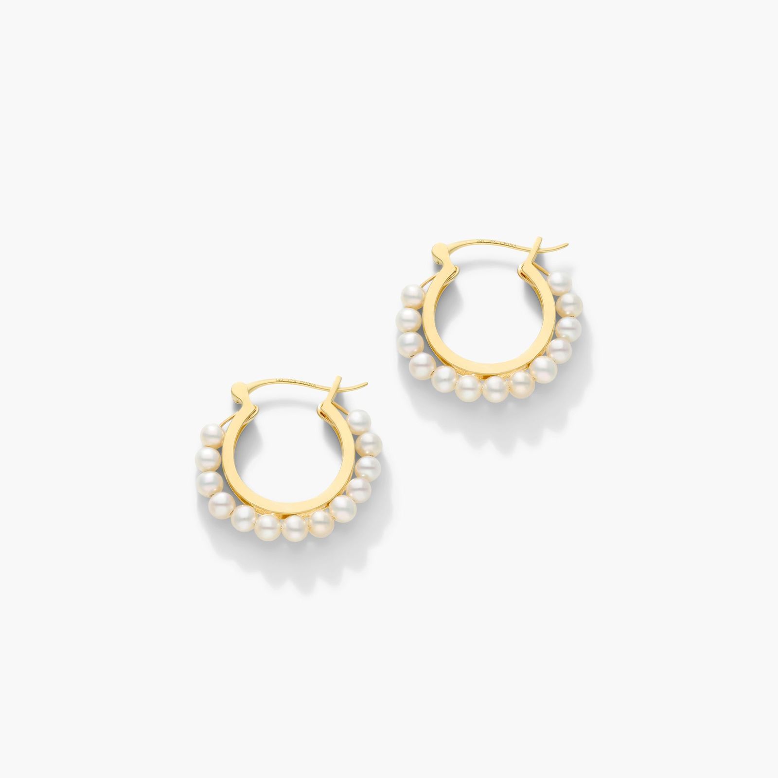 Cultured Freshwater Pearl Row Hoop Earrings In 14K Yellow Gold