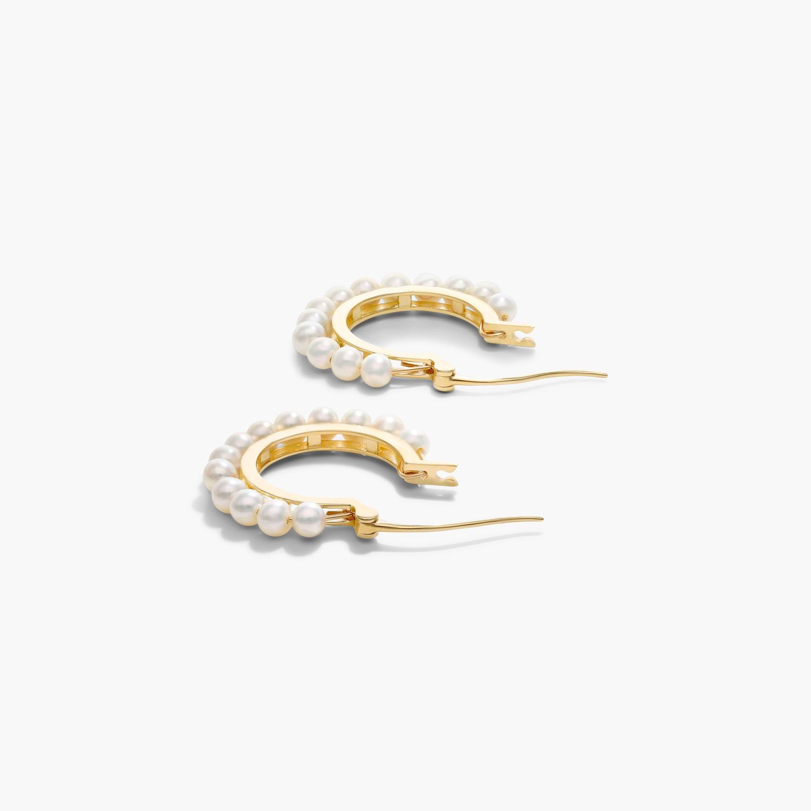 Cultured Freshwater Pearl Row Hoop Earrings In 14K Yellow Gold