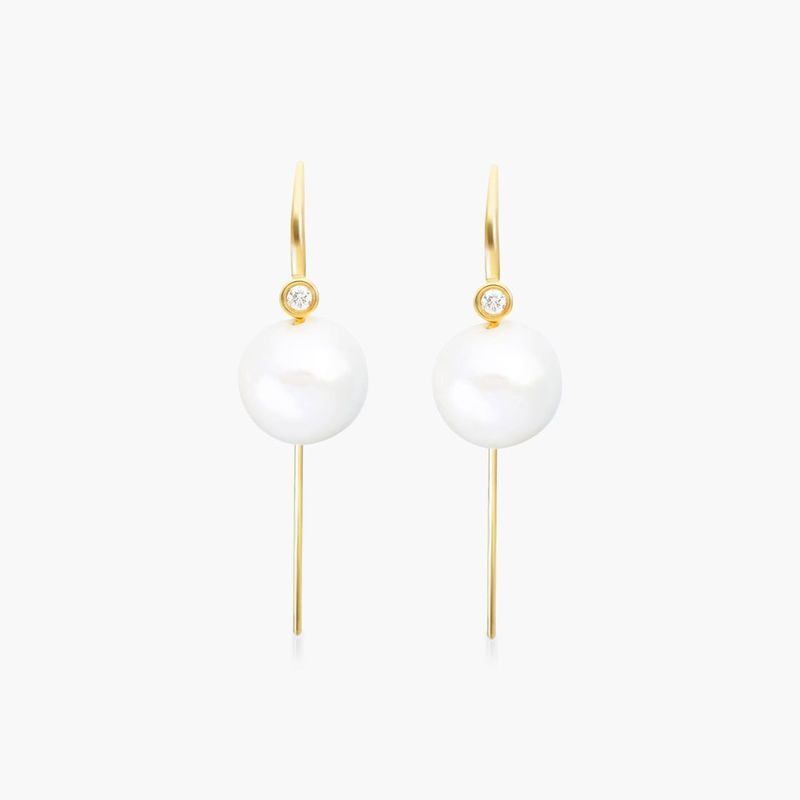 Windsor Freshwater Windsor Pearl And Diamond Wire Earrings In 14K Yellow Gold