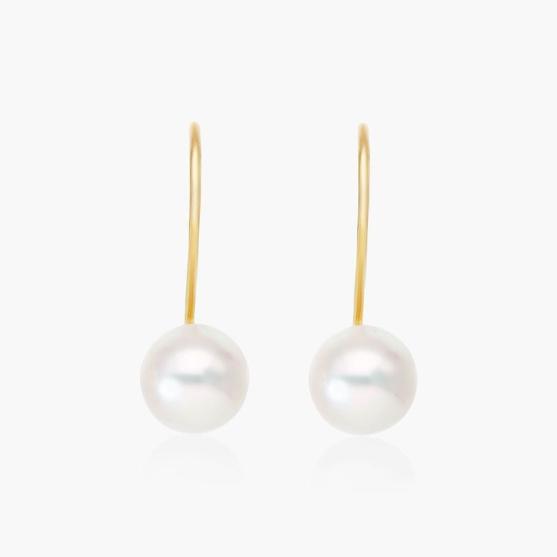 Cultured Akoya Pearl Leverback Earrings In 14K Yellow Gold