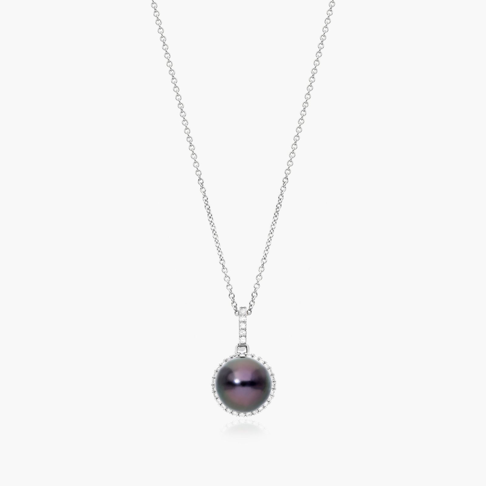 14K White Gold Cultured Tahitian Pearl and Diamond Halo