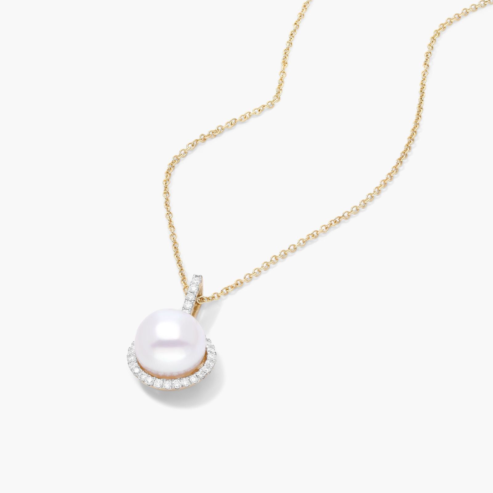 14K Yellow Gold Cultured Akoya Pearl And Diamond Halo Drop Necklace