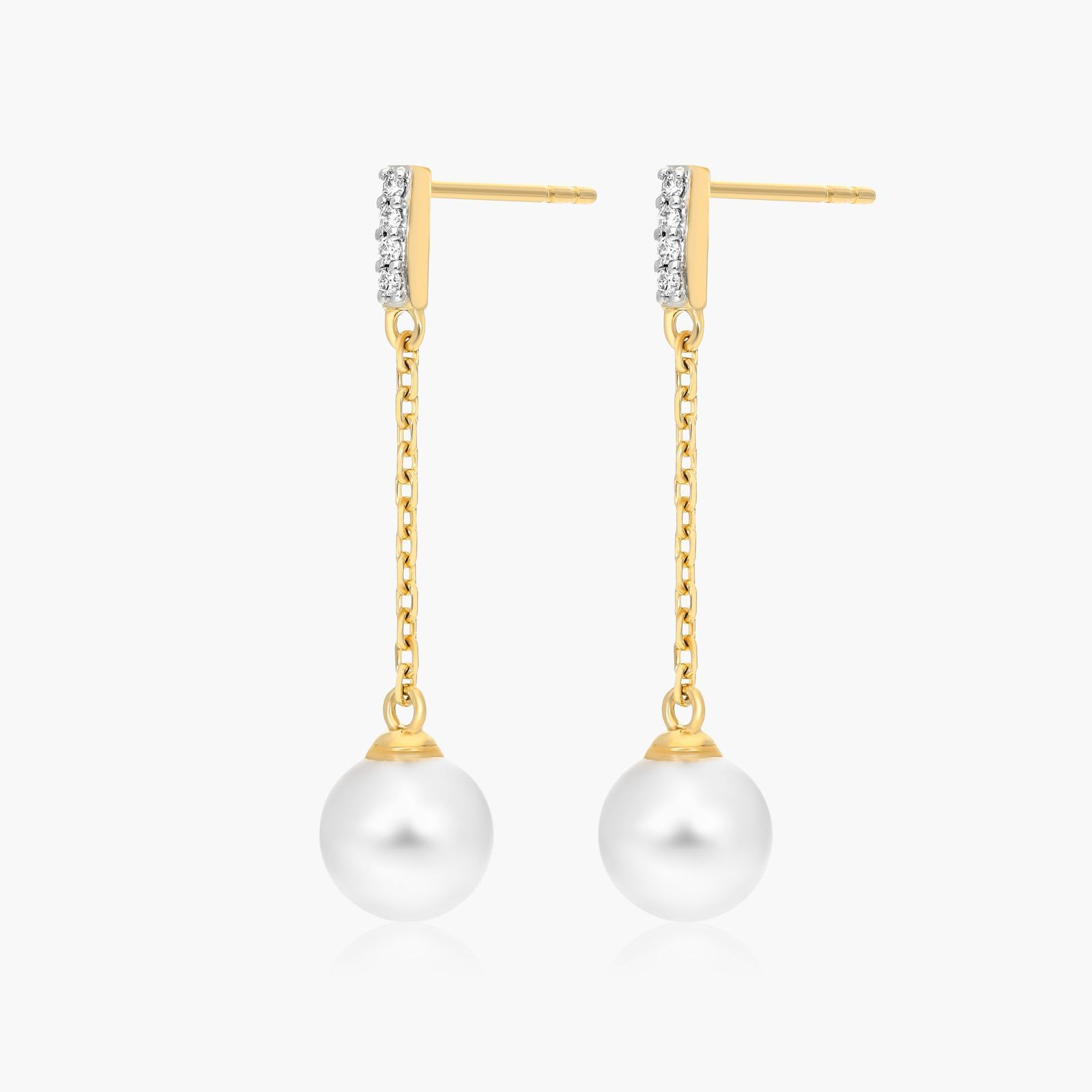 Cultured Akoya Pearl Dash Drop Earrings In 14K Yellow Gold
