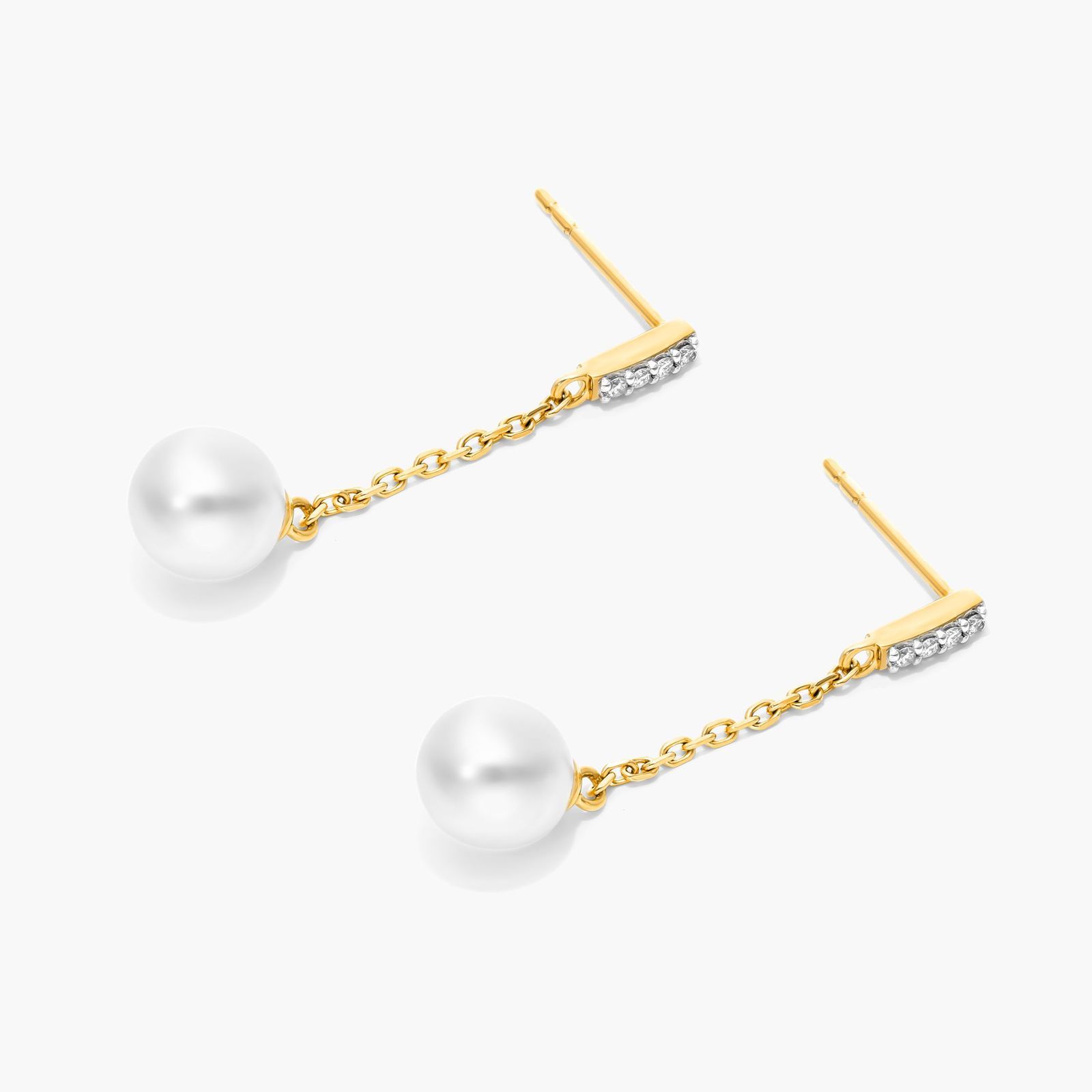 Cultured Akoya Pearl Dash Drop Earrings In 14K Yellow Gold
