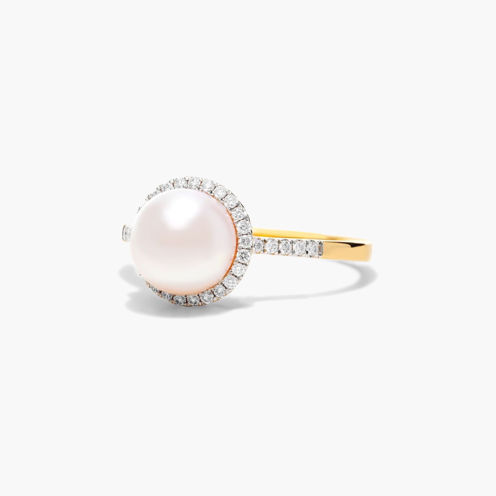 Akoya Cultured Pearl And Diamond Halo Ring In 14K Yellow Gold