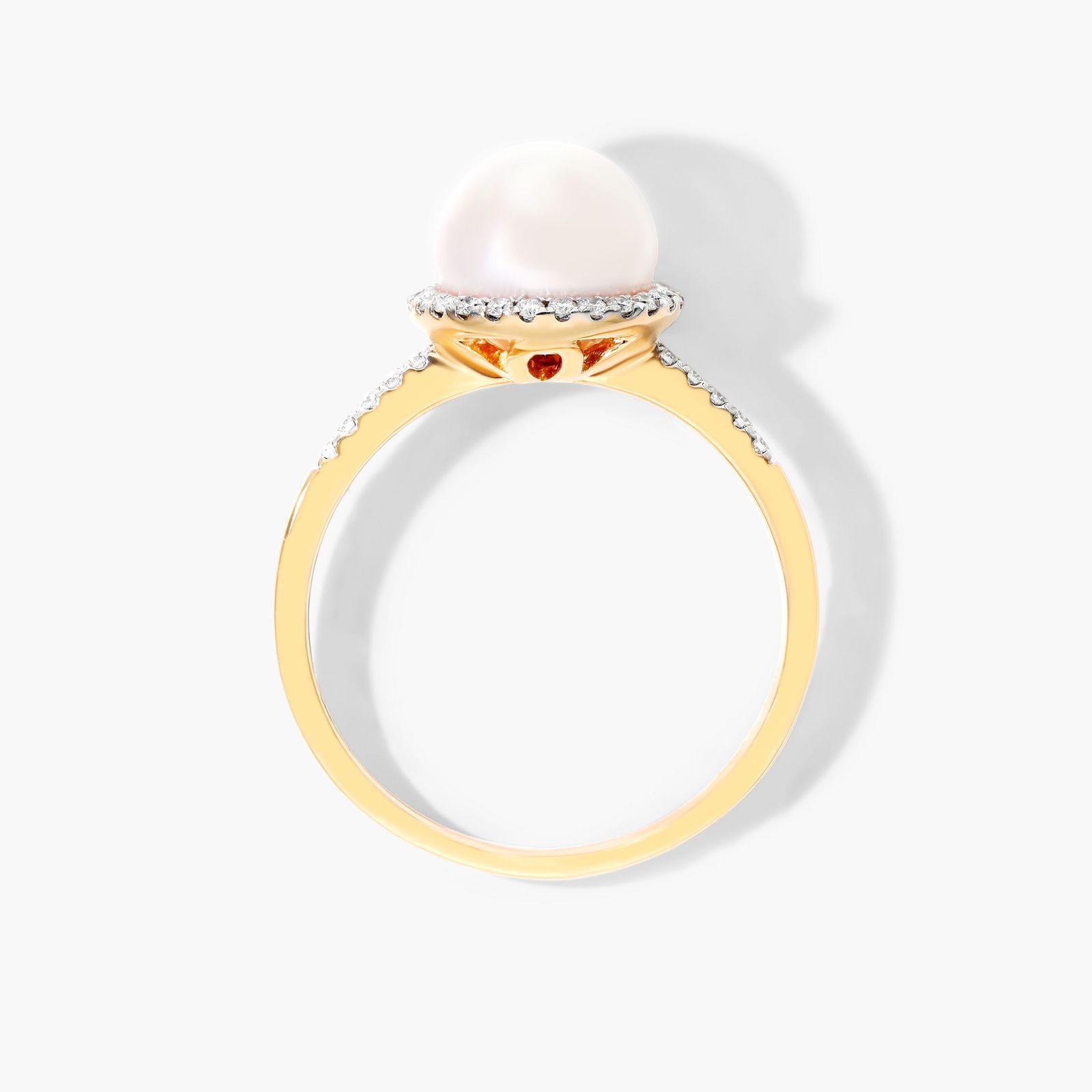 Akoya Cultured Pearl And Diamond Halo Ring In 14K Yellow Gold