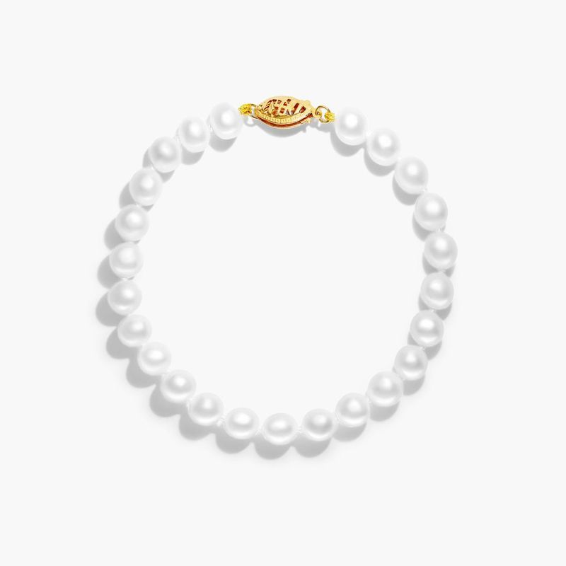 Freshwater Cultured Pearl Fish Clasp Bracelet In 14K Yellow Gold (6-7 mm)