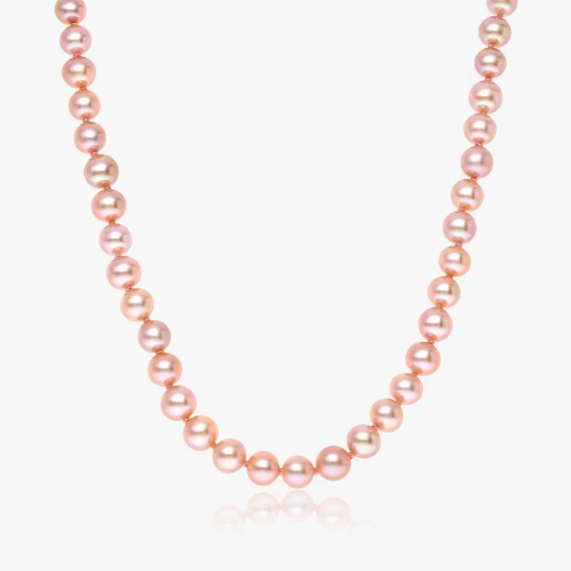 14K White Gold Pink Freshwater Cultured Pearl Fishclasp Necklace (6-7mm)