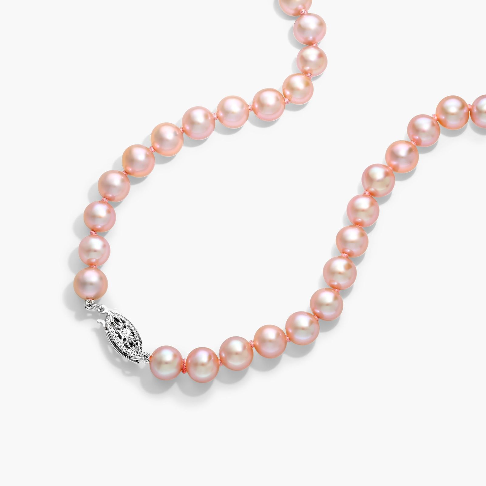 14K White Gold Pink Freshwater Cultured Pearl Fishclasp Necklace (6-7mm)