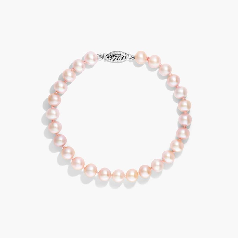Pink Freshwater Cultured Pearl Fish Clasp Bracelet In 14K White Gold (6-7mm)