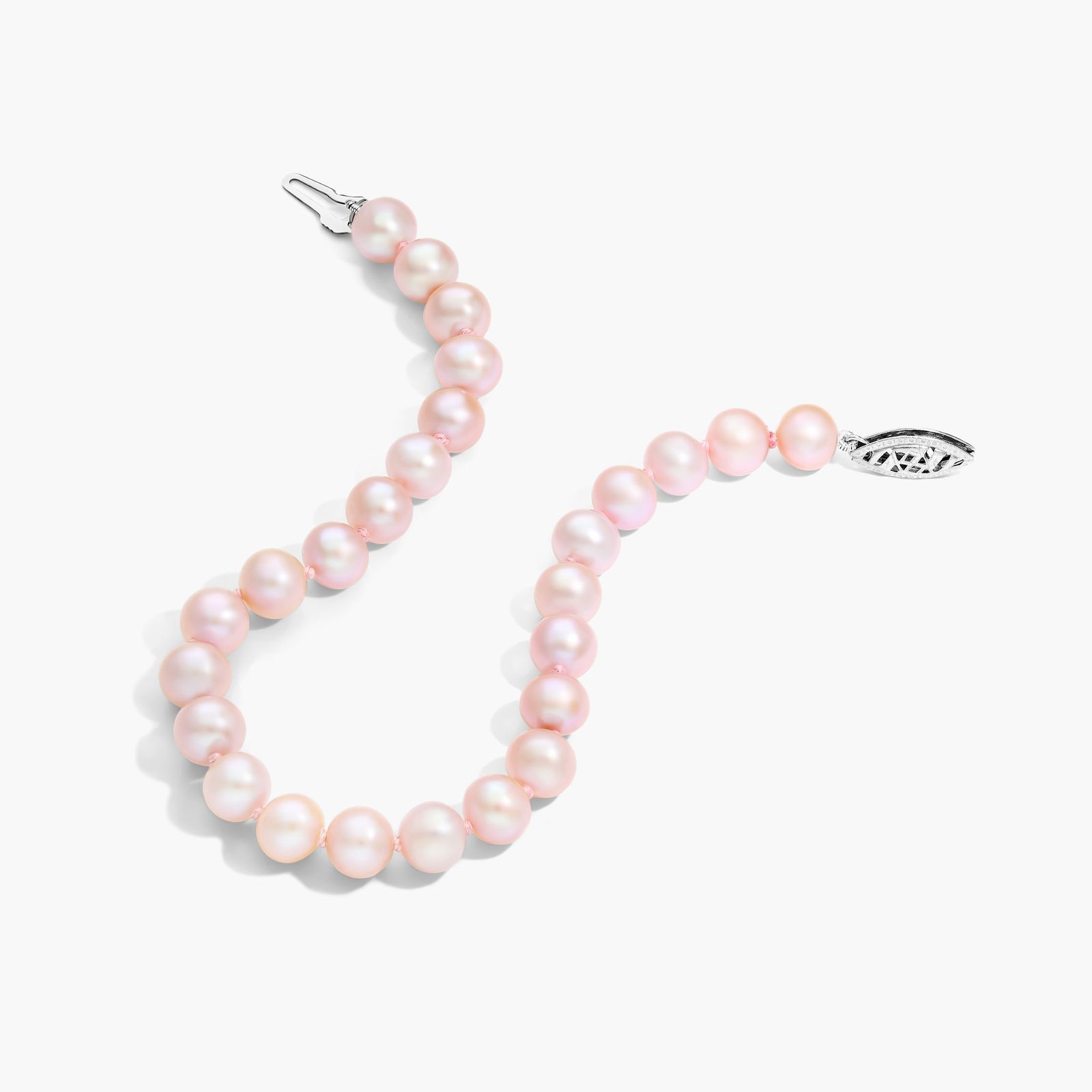 Pink Freshwater Cultured Pearl Fish Clasp Bracelet In 14K White Gold (6-7mm)