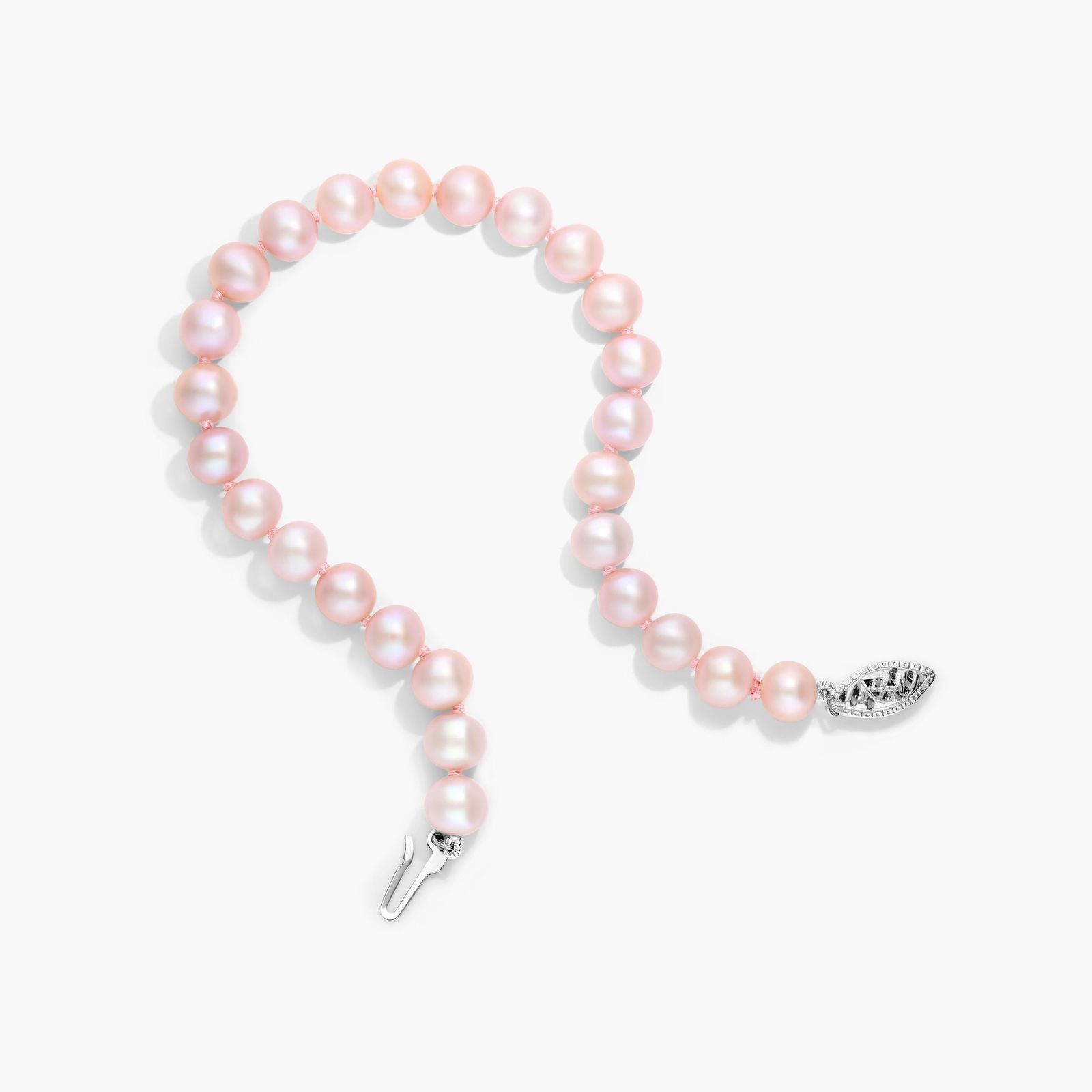 Pink Freshwater Cultured Pearl Fish Clasp Bracelet In 14K White Gold (6-7mm)