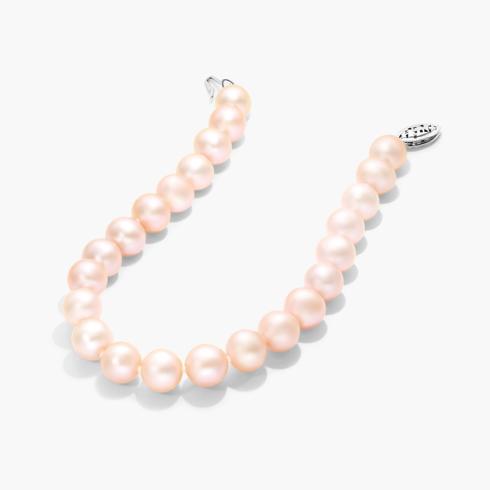 Pink Freshwater Cultured Pearl Fish Clasp Bracelet In 14K White Gold (7-8mm)