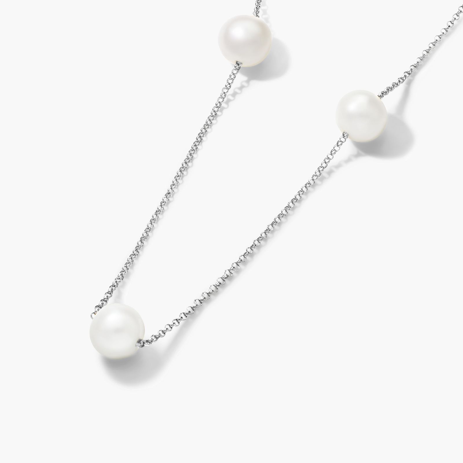14K White Gold Freshwater Cultured Pearl Station Necklace