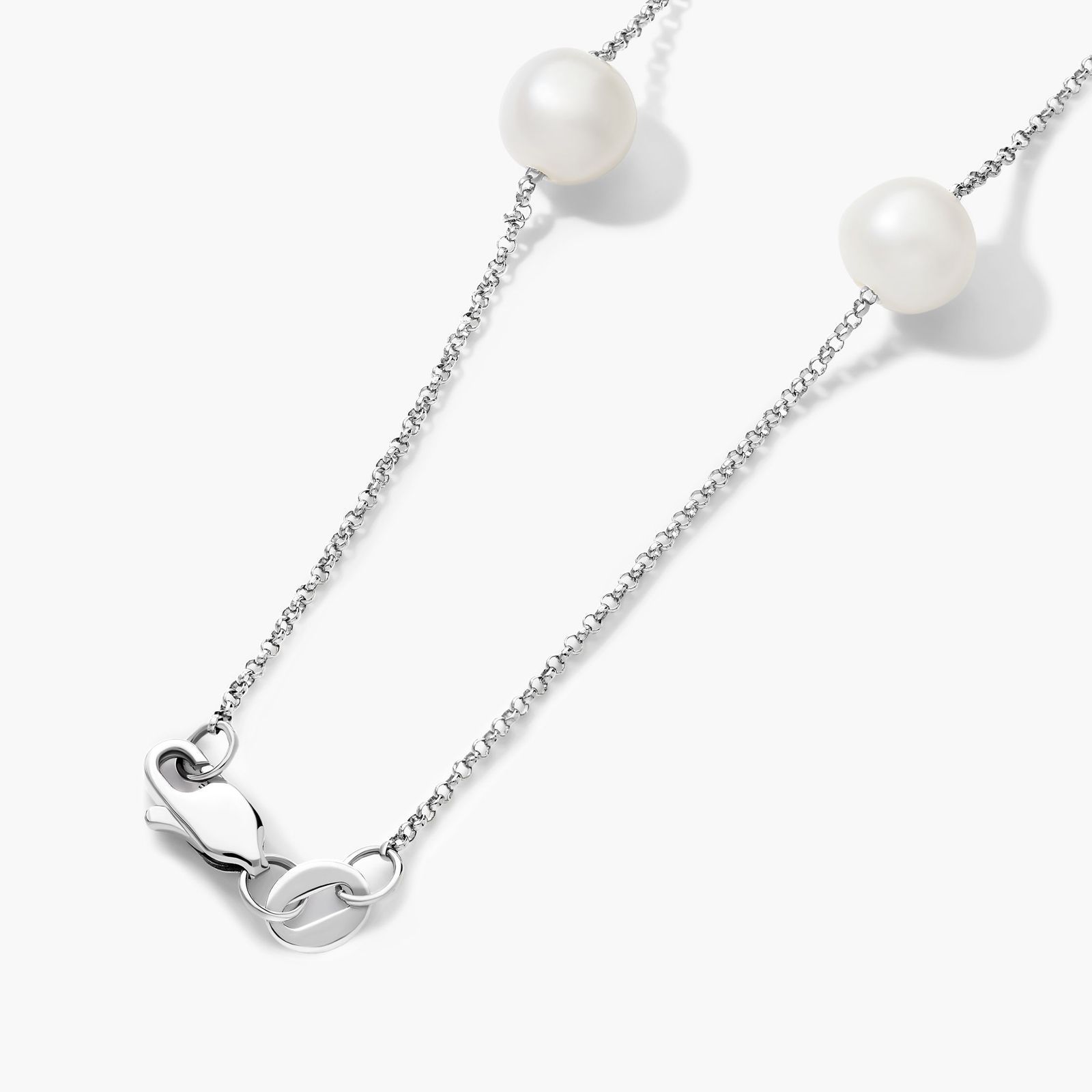 14K White Gold Freshwater Cultured Pearl Station Necklace