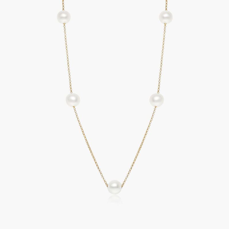 14K Yellow Gold Freshwater Cultured Pearl Station Necklace
