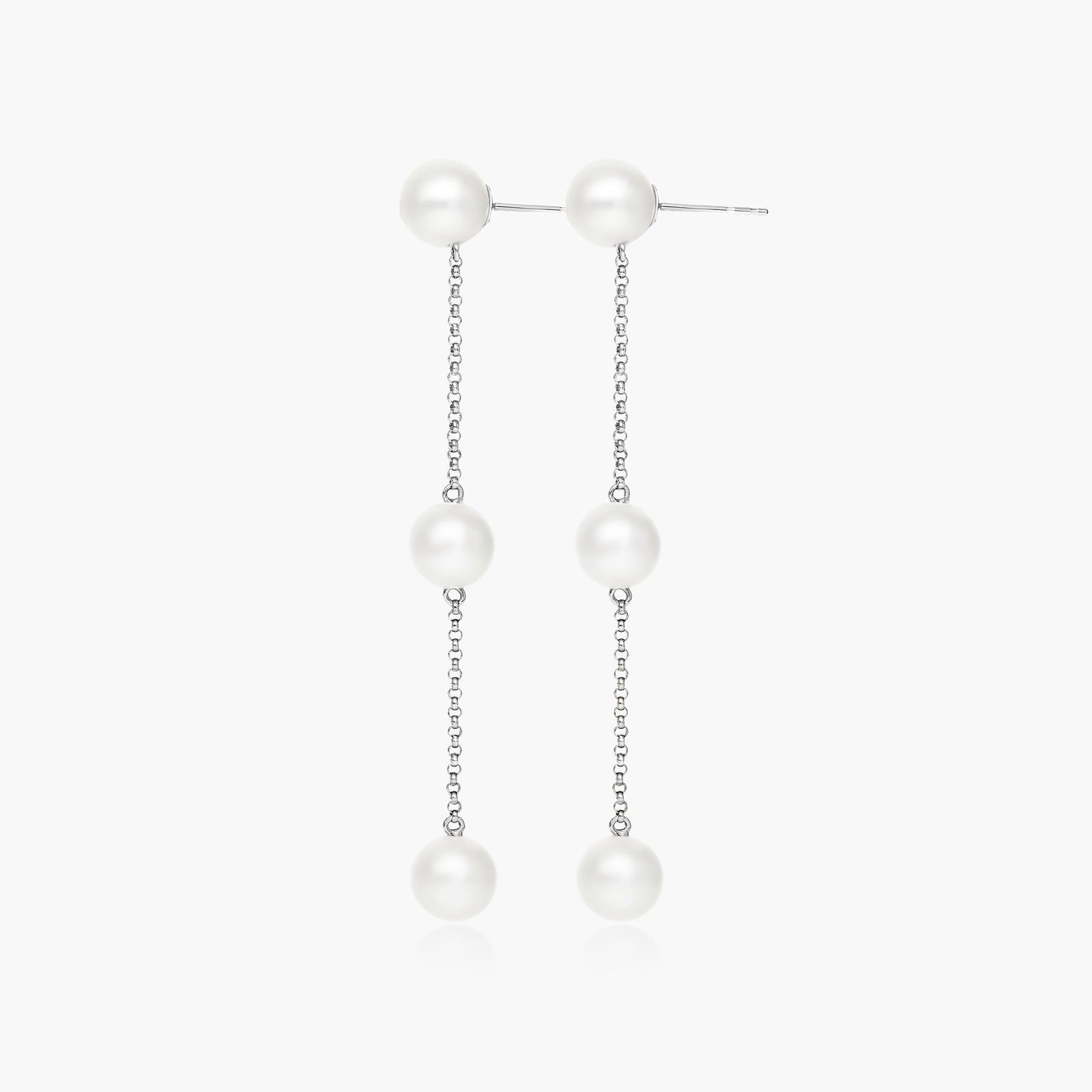Cultured Freshwater Pearl Station Earrings In 14K White Gold