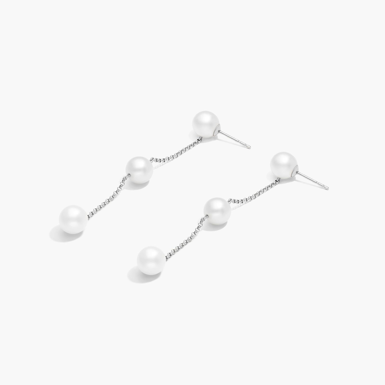 Cultured Freshwater Pearl Station Earrings In 14K White Gold