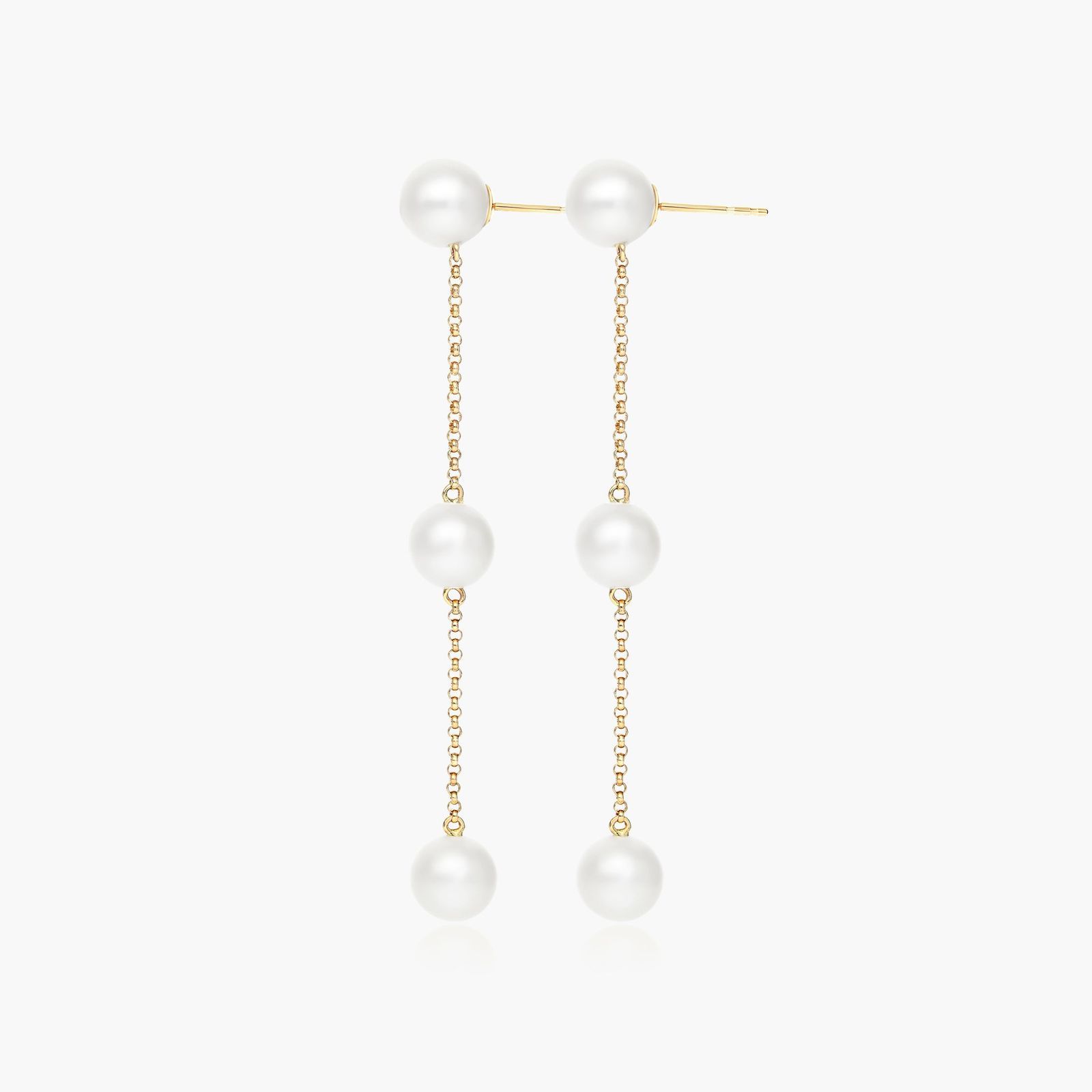 Cultured Freshwater Pearl Station Earrings In 14K Yellow Gold