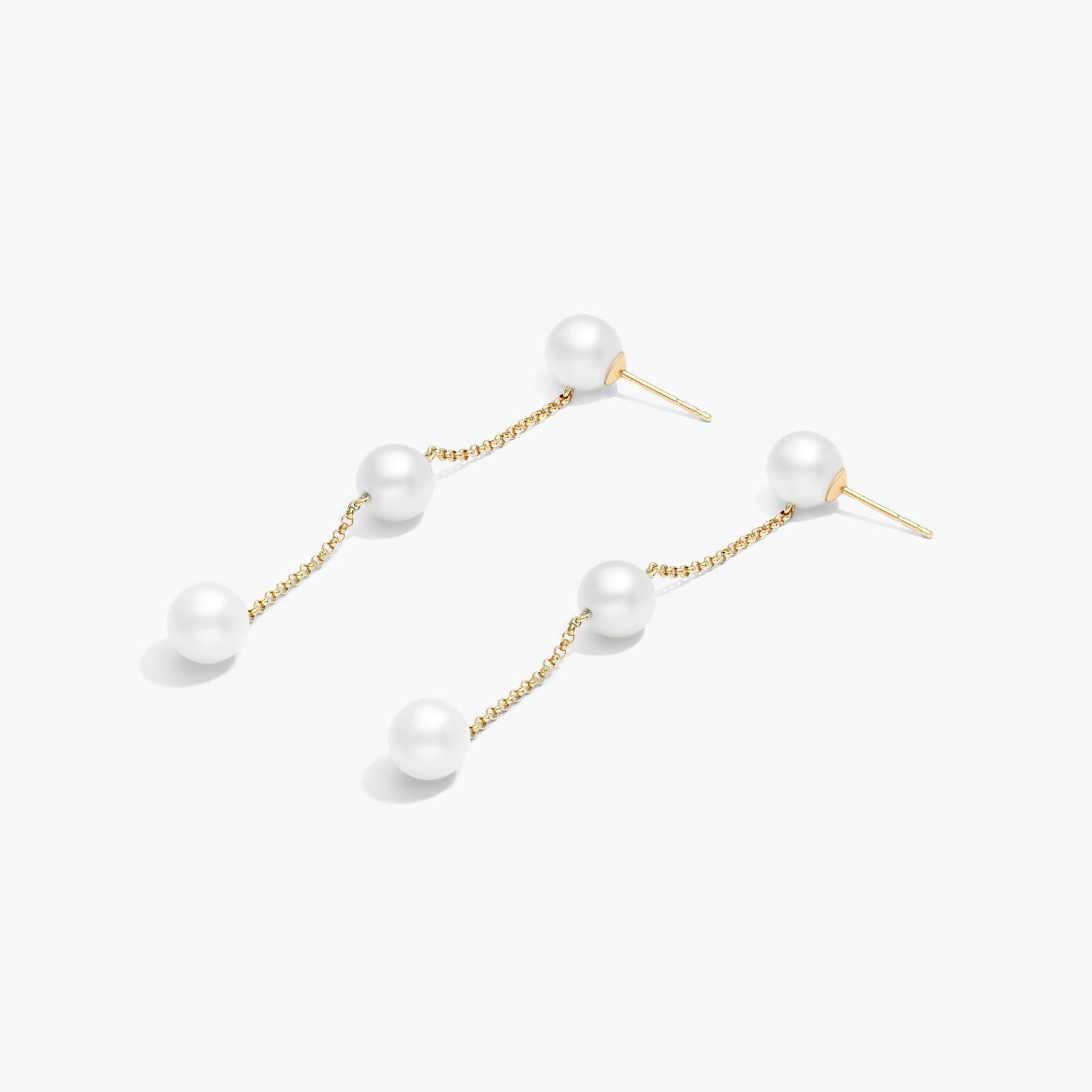 Cultured Freshwater Pearl Station Earrings In 14K Yellow Gold