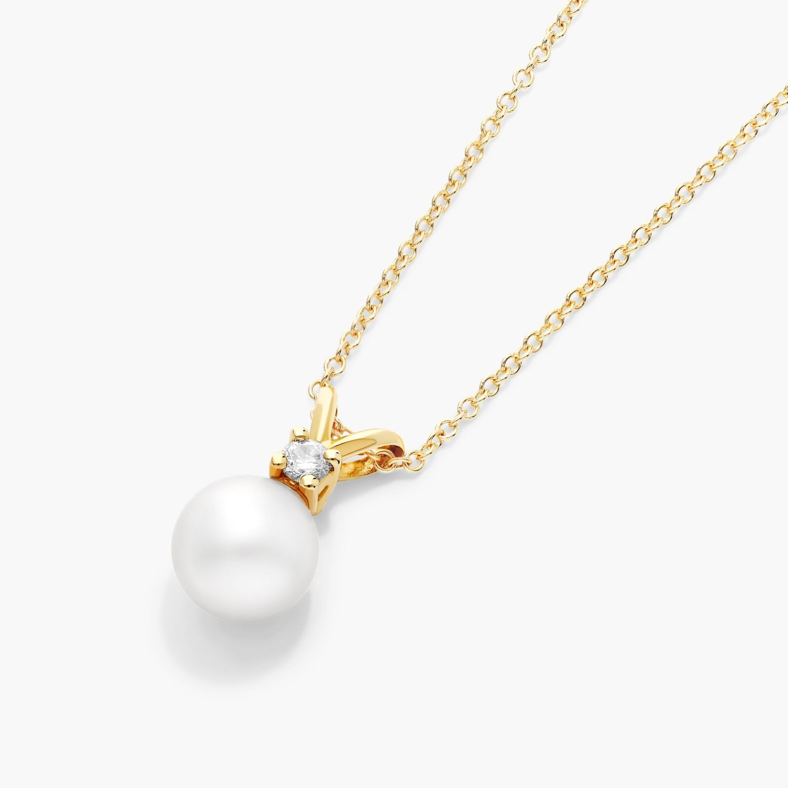 14K Yellow Gold Akoya Cultured Pearl and Diamond Necklace