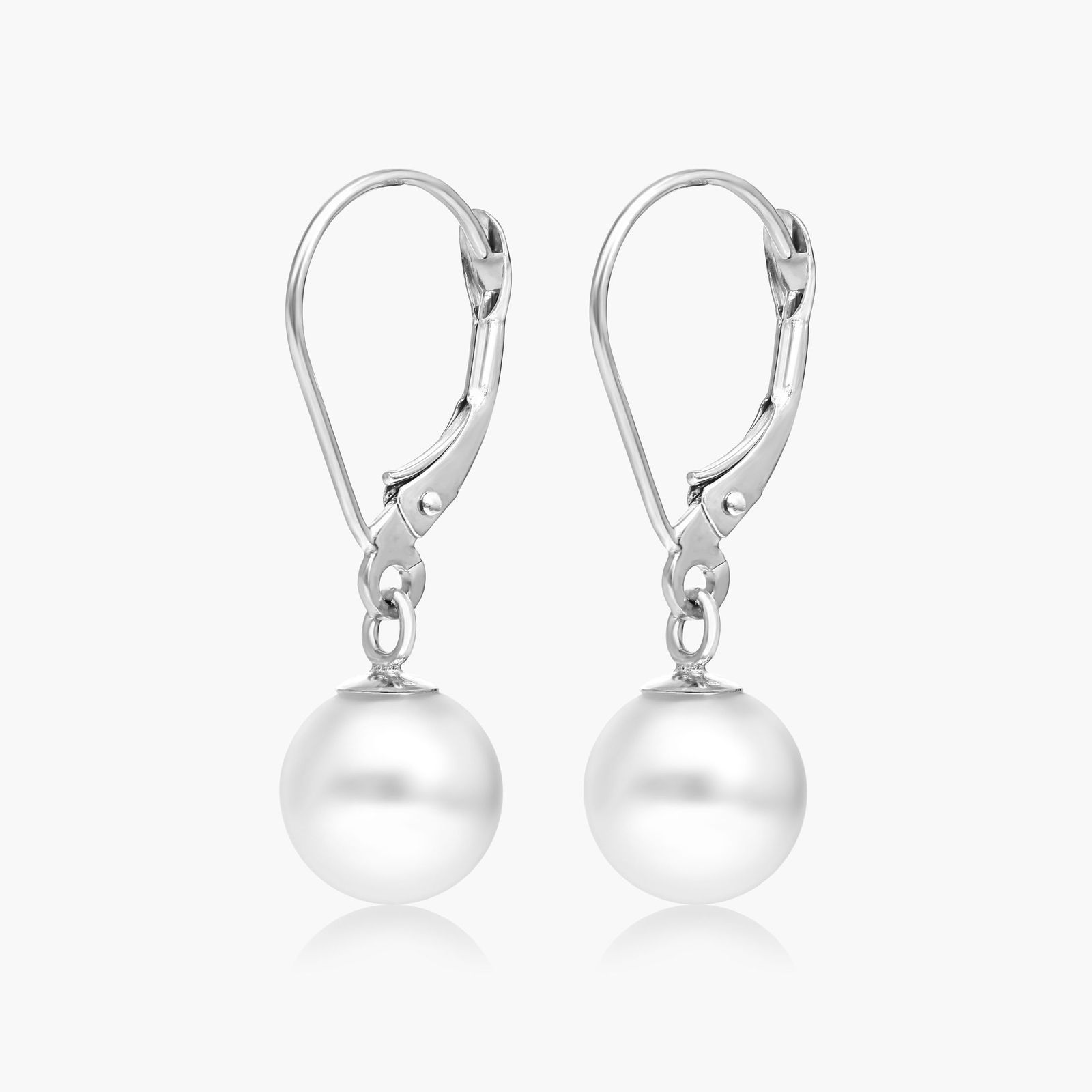 Cultured Akoya Pearl Leverback Earrings In 14K White Gold