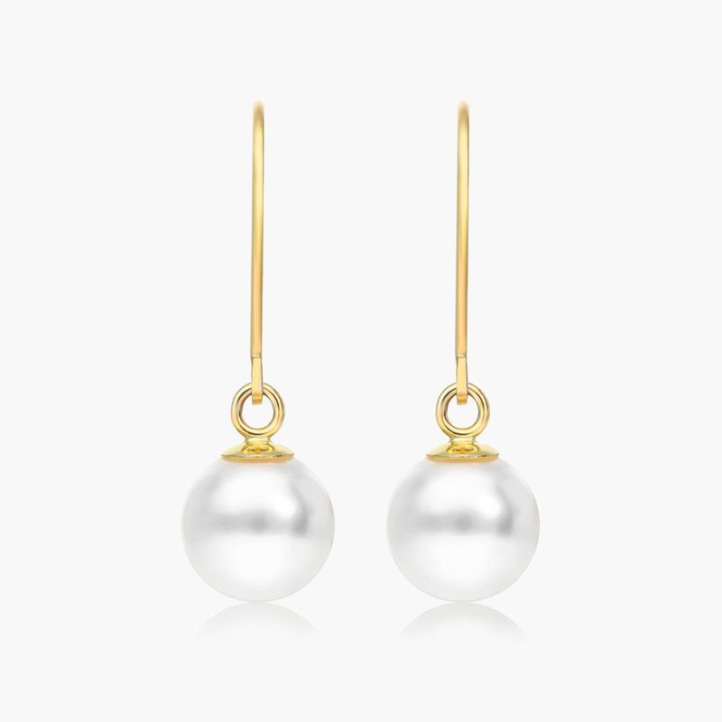 Cultured Akoya Pearl Leverback Earrings In 14K Yellow Gold