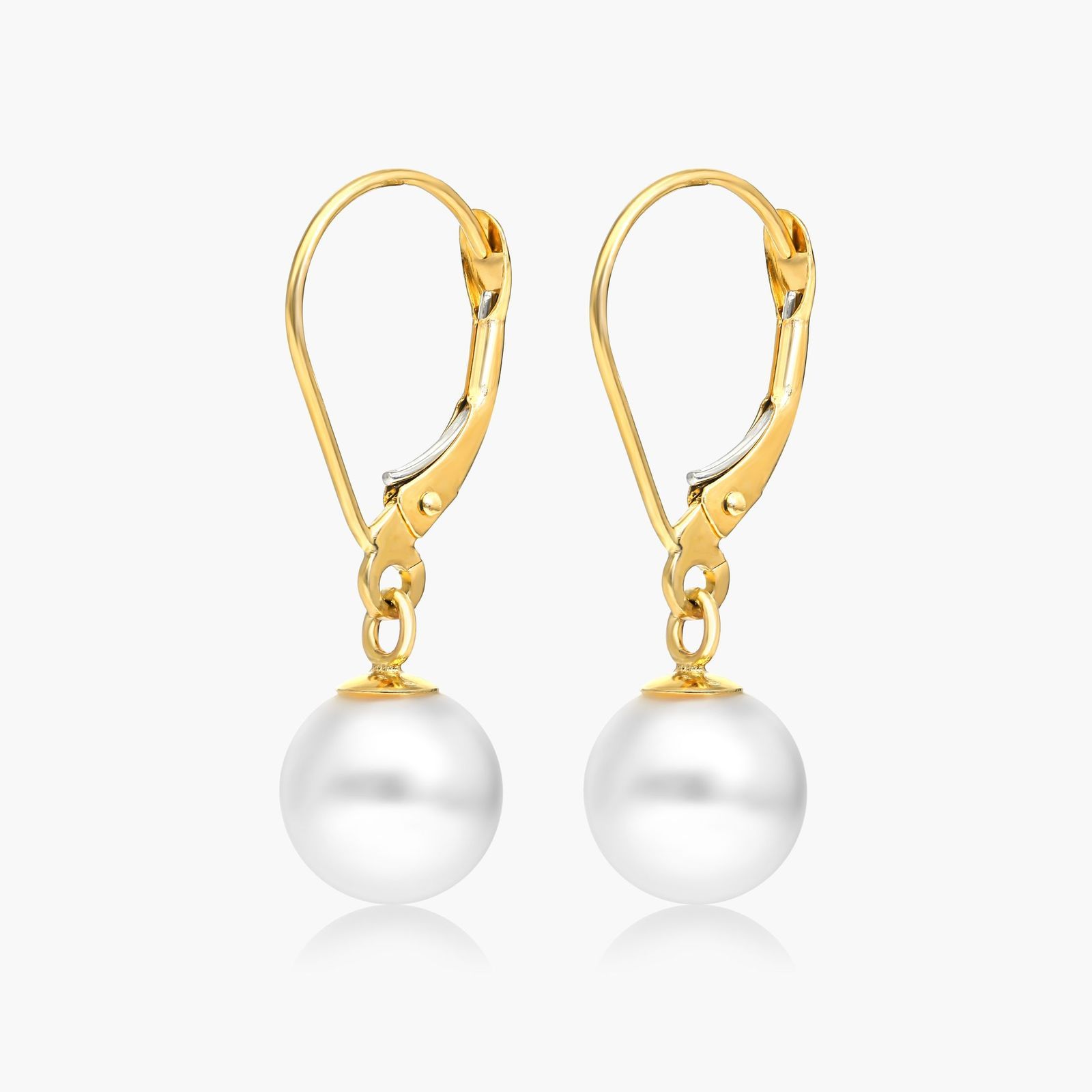 Cultured Akoya Pearl Leverback Earrings In 14K Yellow Gold
