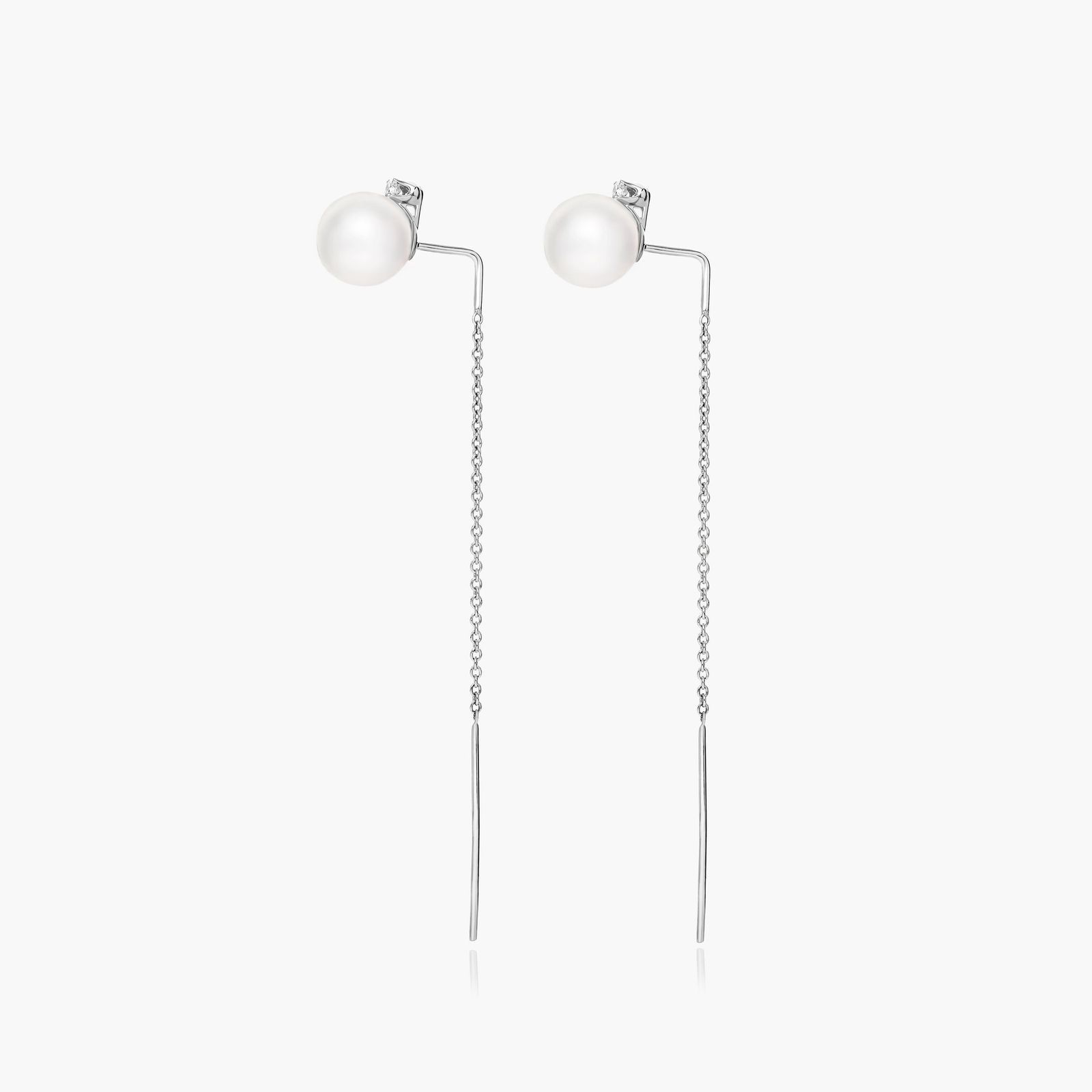 Cultured Akoya Pearl Threader Earrings In 14K White Gold
