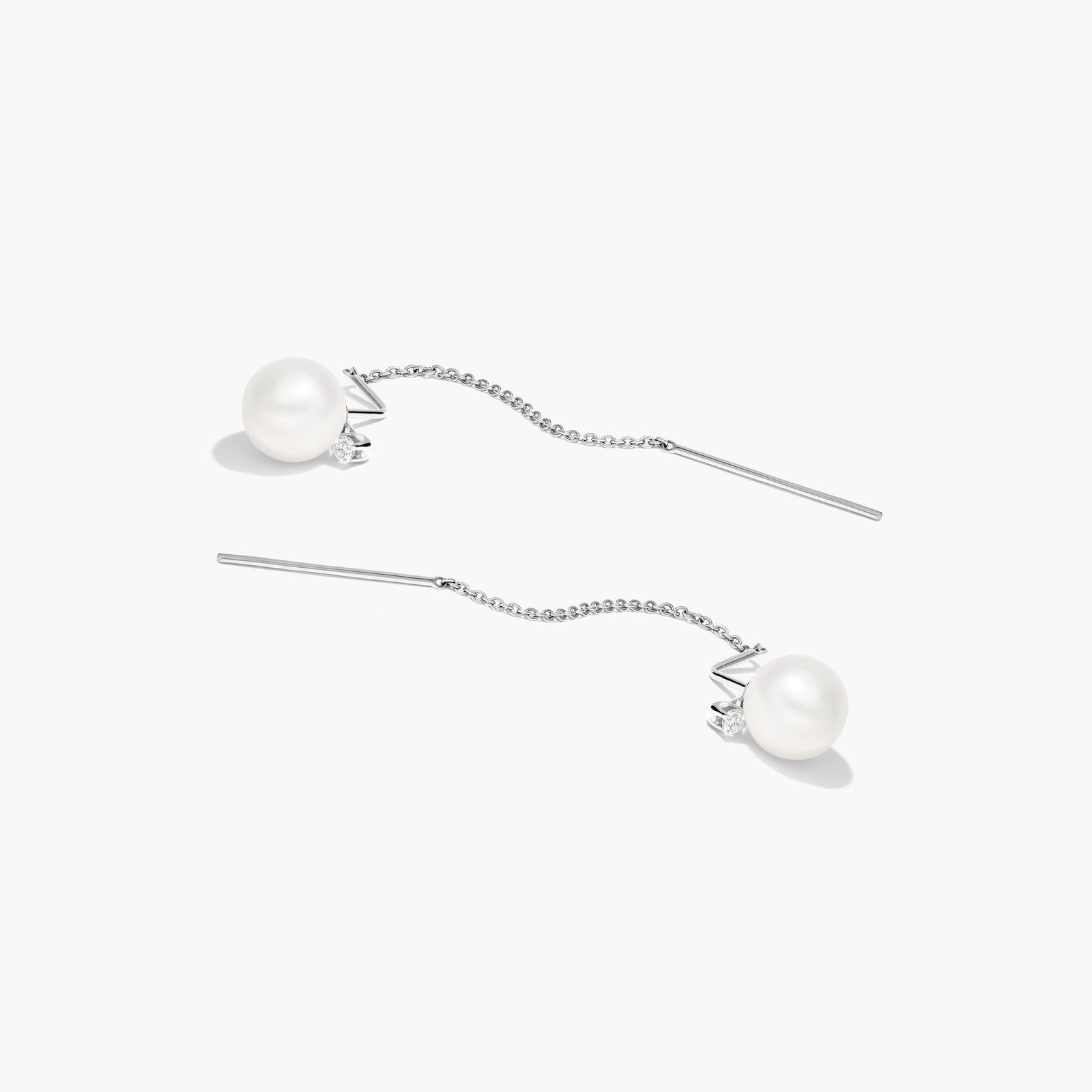 Cultured Akoya Pearl Threader Earrings In 14K White Gold