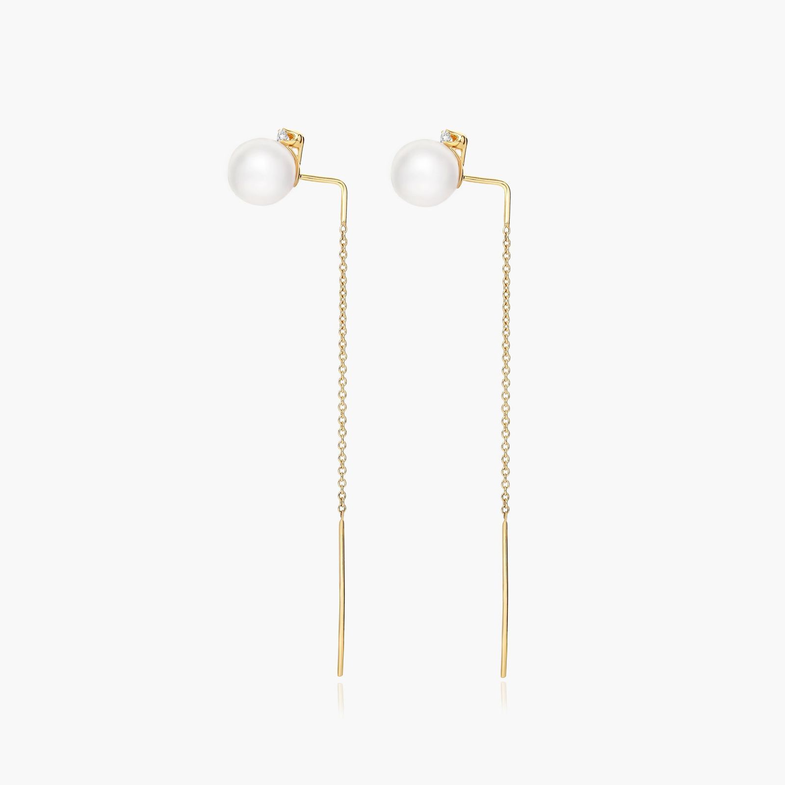 Cultured Akoya Pearl Threader Earrings In 14K Yellow Gold