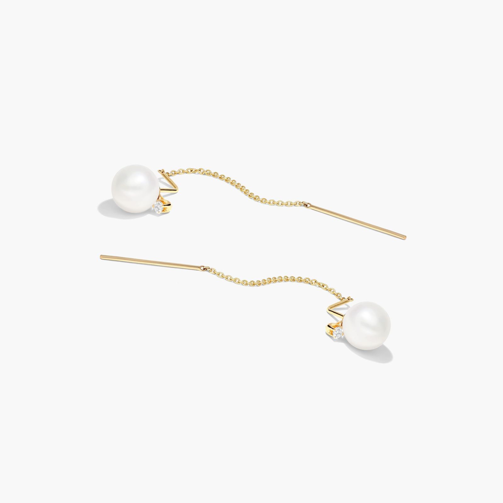 Cultured Akoya Pearl Threader Earrings In 14K Yellow Gold